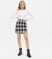 New Look Black Check Split Hem Mini Skirt
